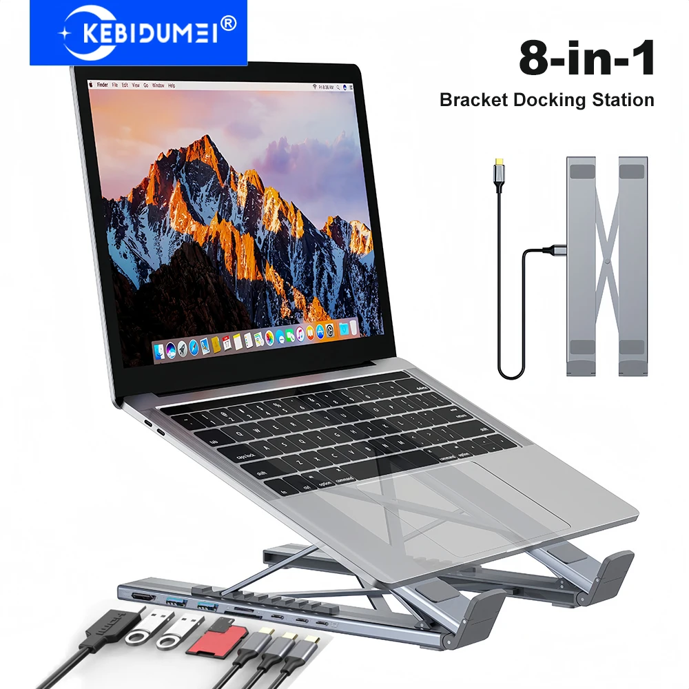 

Кронштейн для планшета Док-станция 8-в-1 USB C Док-станция Держатель для ноутбука из алюминиевого сплава Адаптер TYPE-C к HDMI USB-разветвитель