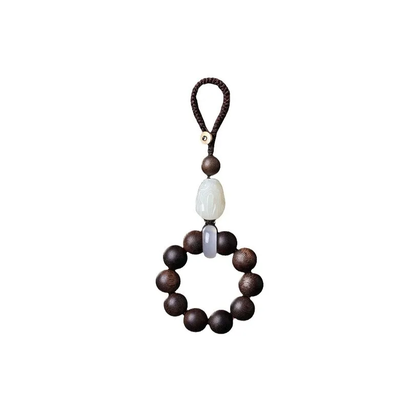 

Natural Agarwood 90% Sinking Car Keychain Pendant Hetian Jade Pixiu Car Interior Ornament Gifts