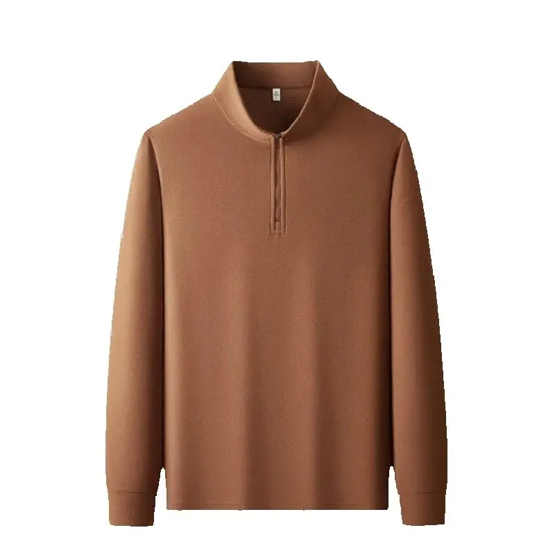 

Полумолния, вертикальная повседневная рубашка с воротником, двусторонняя шлифовальная футболка, мужская однотонная футболка с длинными рукавами, топы, футболка