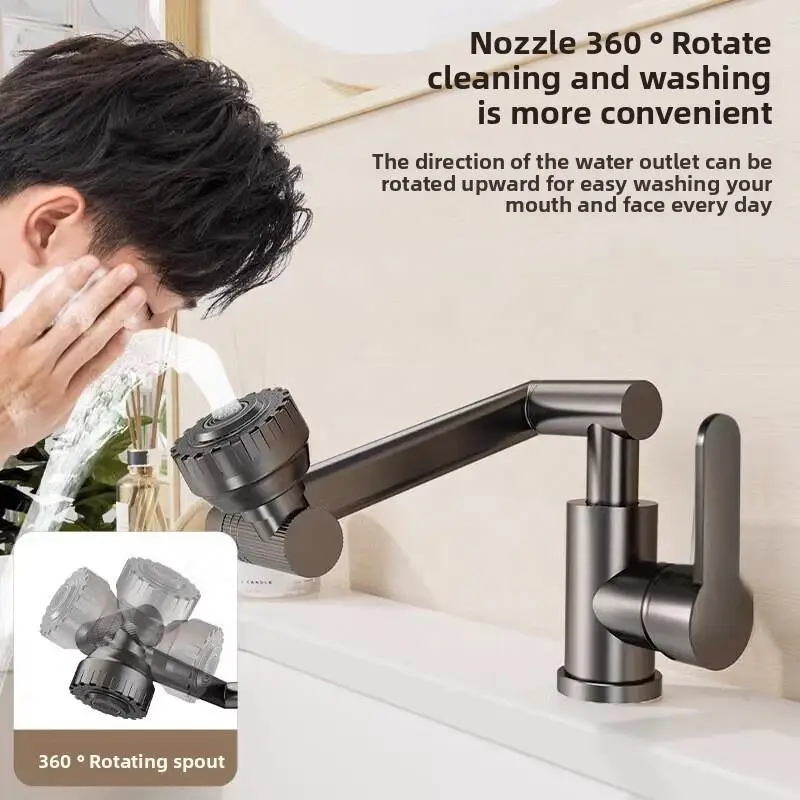 

Household Robotic Arm Faucet Toilet Dual-purpose Universal Rotation Hot and Cold Water Faucet Ceramic Valve Core Faucet