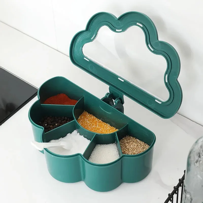 

Obelix Kitchen Multi-Grid Seasoning Box With Spoon Salt Monosodium Glutamate Pepper Home Condiment Combination Set Storage Box