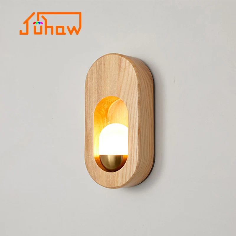 

Cross border Original Wood Wall Lamp Cream Style Creative Corridor Light Nordic Solid Wood Background Wall Bedside LED Lighting
