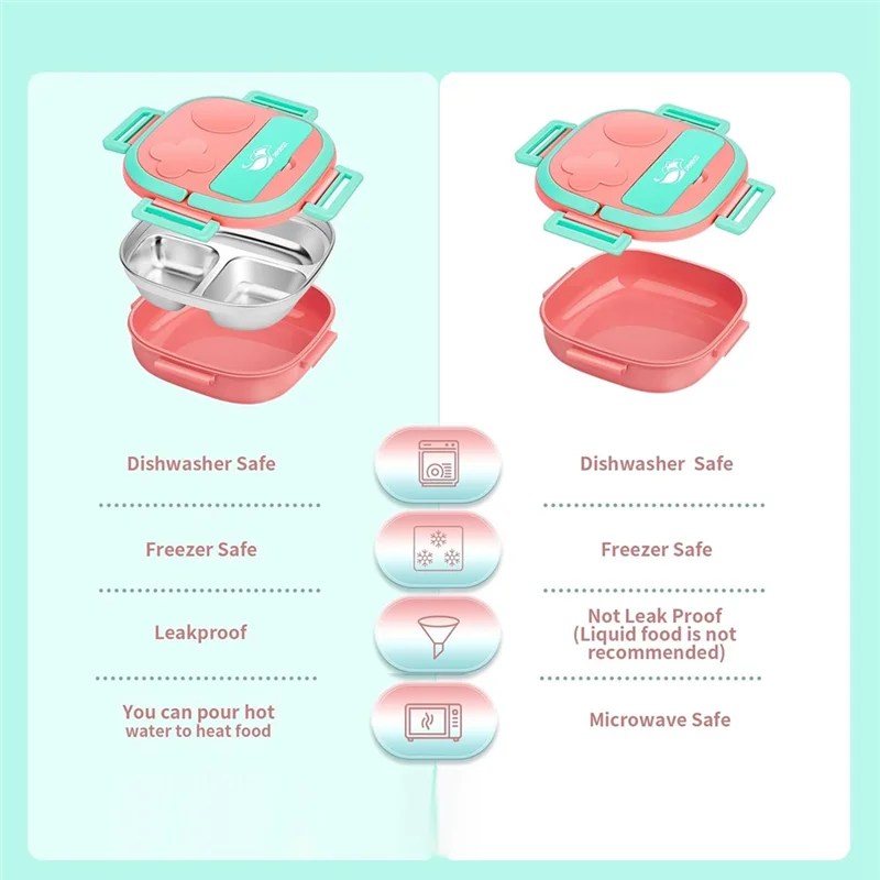 【Hot Cake】Leak-Proof Stainless Steel Kid Bento Box Lunch Box With Cutlery For Toddlers Ages 1 To 3 Pink