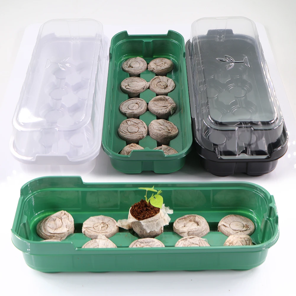 3-styles 10 Cells Plant Seed Starting Pots Germination Box Seedling Trays with Transparent Cover Flower Potting Nursery Starters