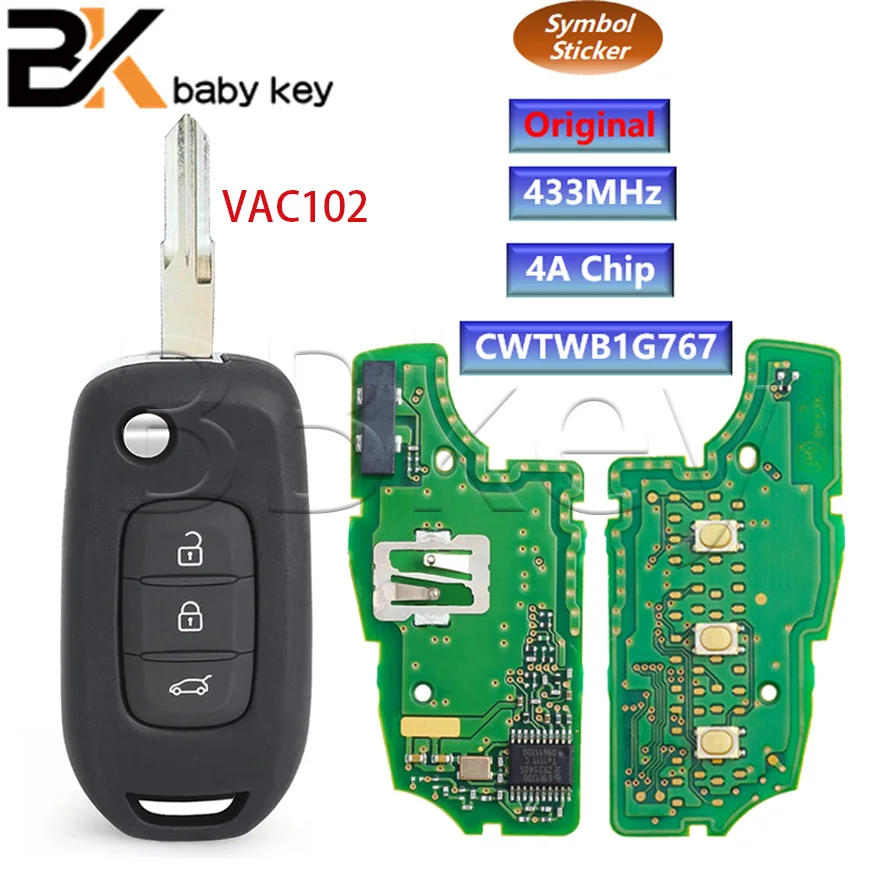 BB Key For Renault Original CWTWB1G767 Remote Key Duster Dacia Megane 3 Symbol Logan 2 Sandero 2 Kadjar Captur 4A Chip 433MHz