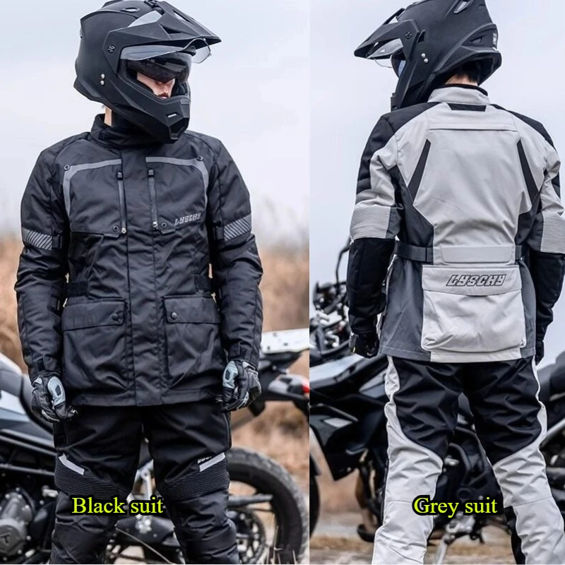 Men Motorcycle Jacket Pants Set 4 Season Waterproof Windproof Detachable Thermal Liner Motorbike Outfit For Motorbike Travel