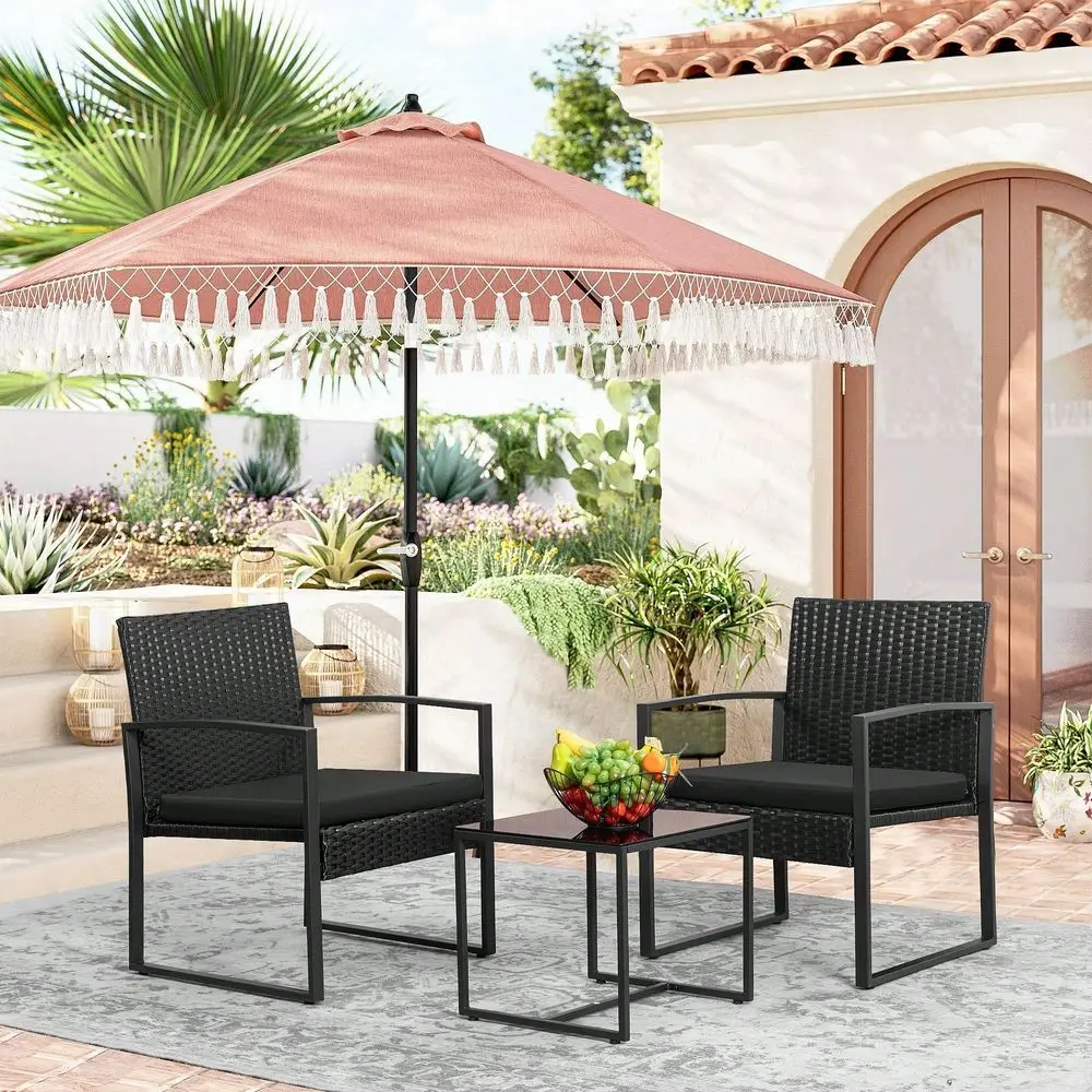 

3 Pieces Patio Bistro Set, Wicker Outdoor Patio Furniture Set, Modern Rattan Patio Chairs With Coffee Table, Patio Conversation