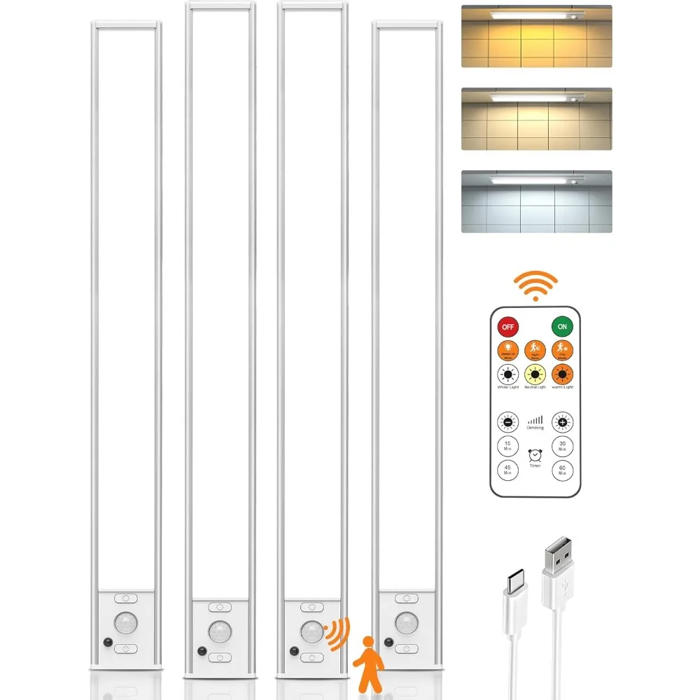 Luz LED inalámbrica para debajo del gabinete activada por movimiento de 16 pulgadas con batería recargable por USB y control remoto para uso en interiores