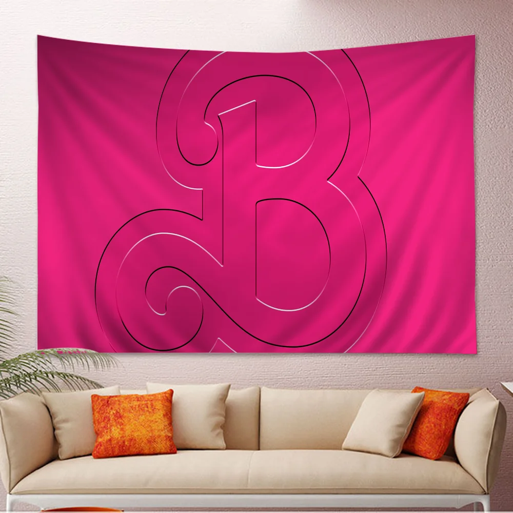 Cute B-Barbie Logo Cartoon Tapestry Hippie Flower Wall Carpets Dorm Decor Art Home Decor