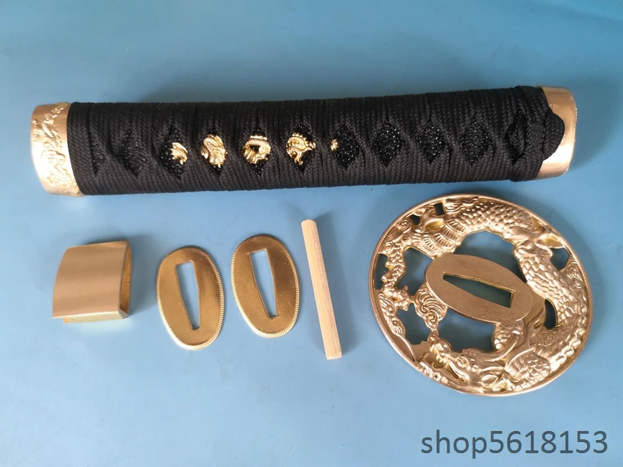 

20 см черная ручка медная латунь tsuba Fuchi Menuki медь Seppa HabakiБамбук Для японского меча katana wakizashi танто