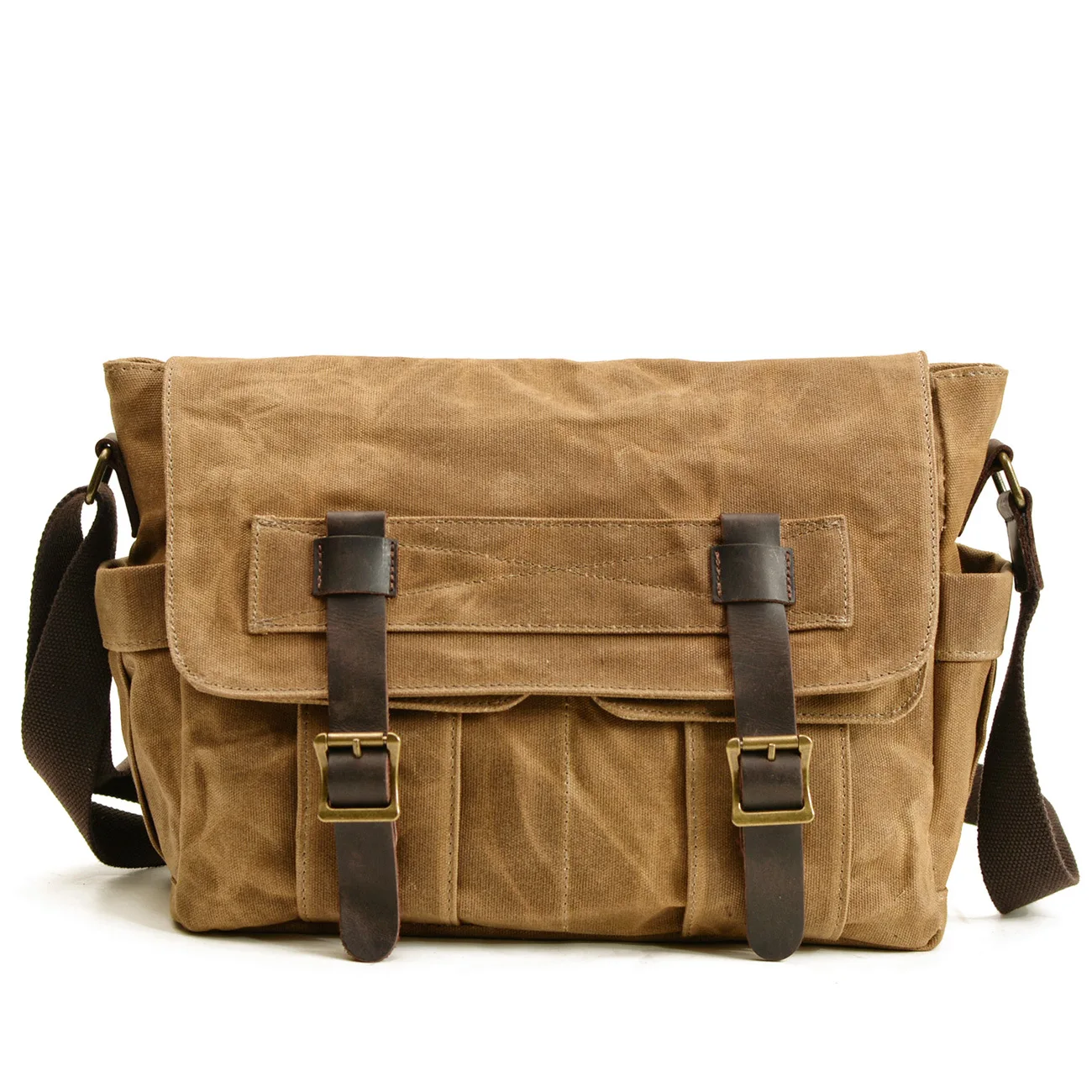 Nieuwe Wax Canvas Splits Heren Real-Lederen Tas Vintage Heren Enkele Schoudertas Mode Computer Messenger Bag