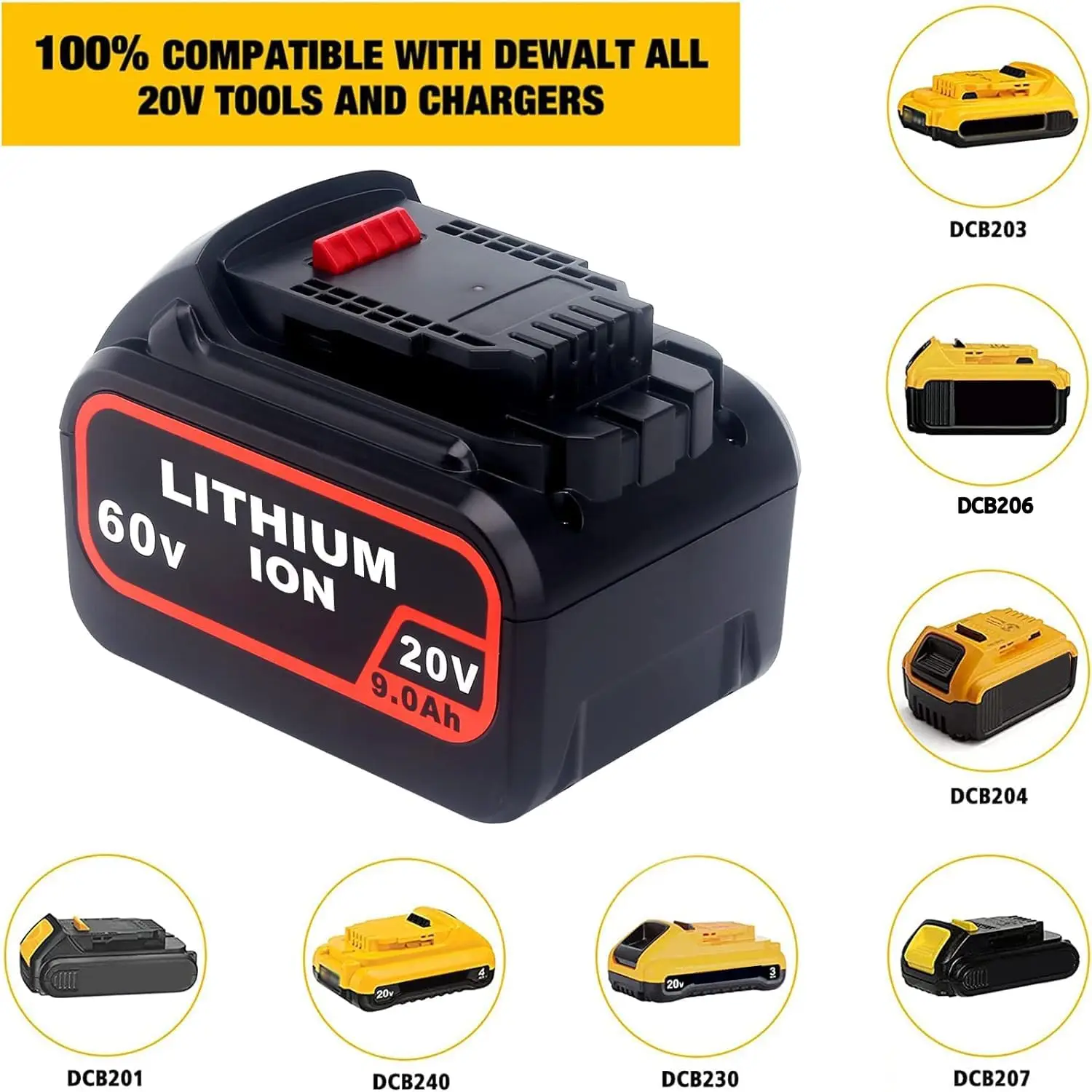 9.0Ah 60VDCB609DCB118 Battery Replacement for Dewalt 20V/60V MAX  Cordless Power Tools Batteries