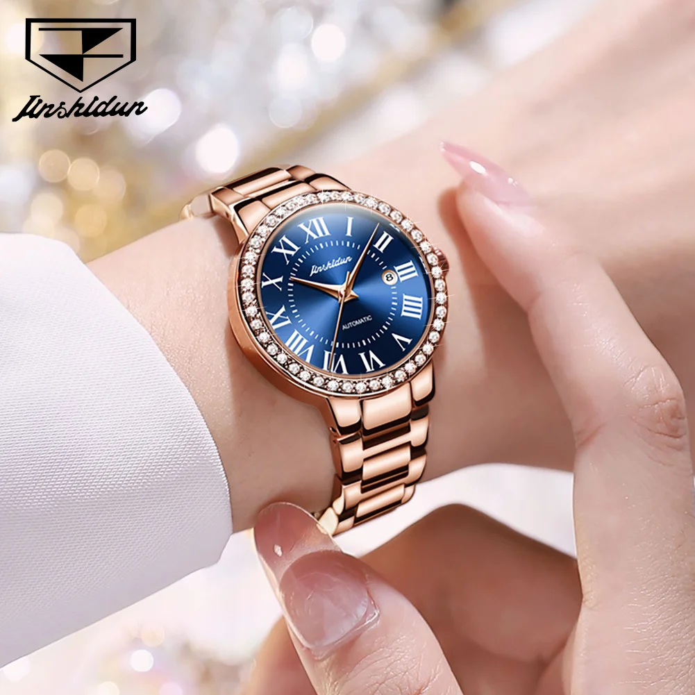 JSDUN 8934 Roman Scale Mechanical Watch For Women Auto Date Luxury Elegant Woman Wristwatch Stainless Steel Waterproof Watches