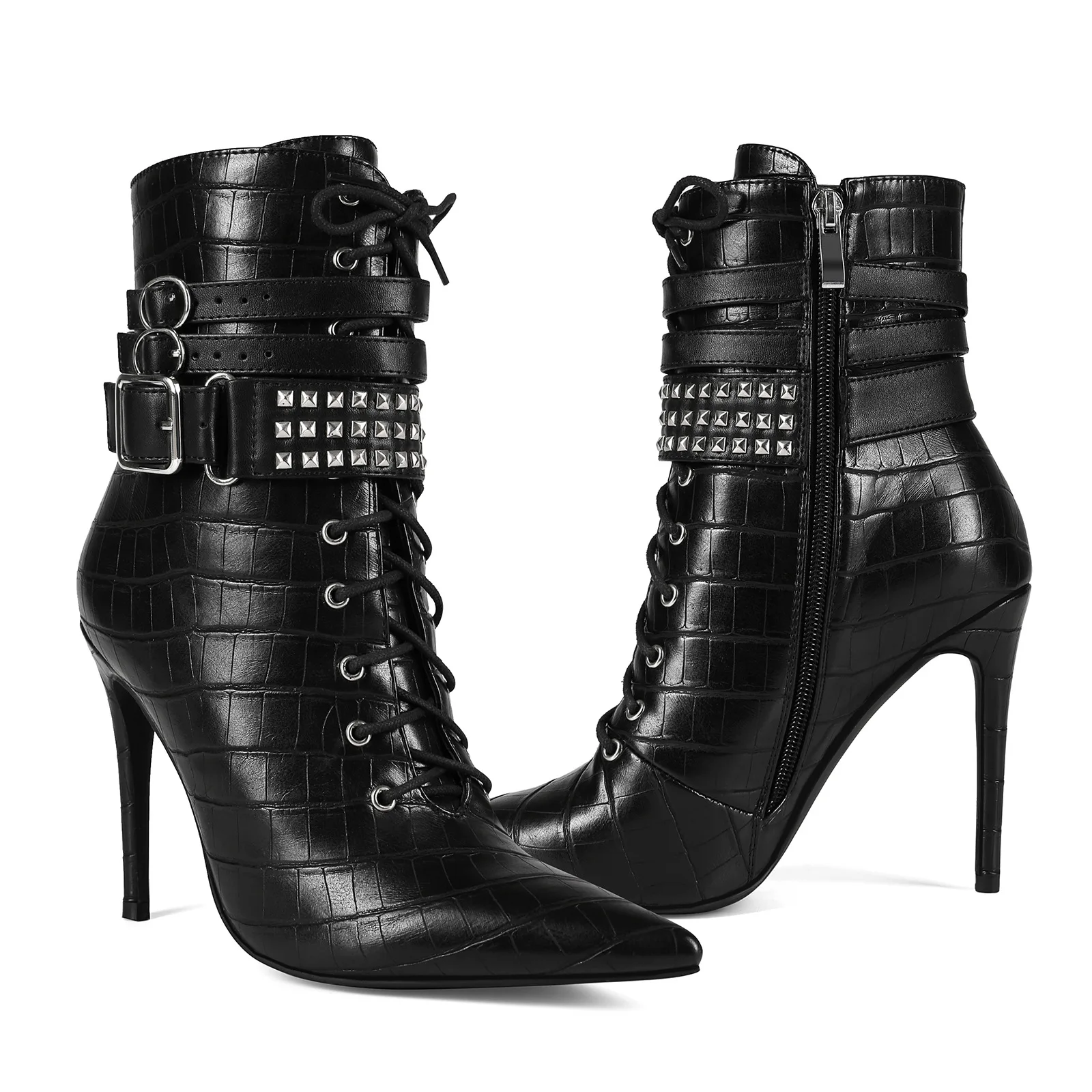 

Сексуальные банкетные модные ботильоны на высоком каблуке-шпильке с заклепками, женская обувь Zapatos Mujer