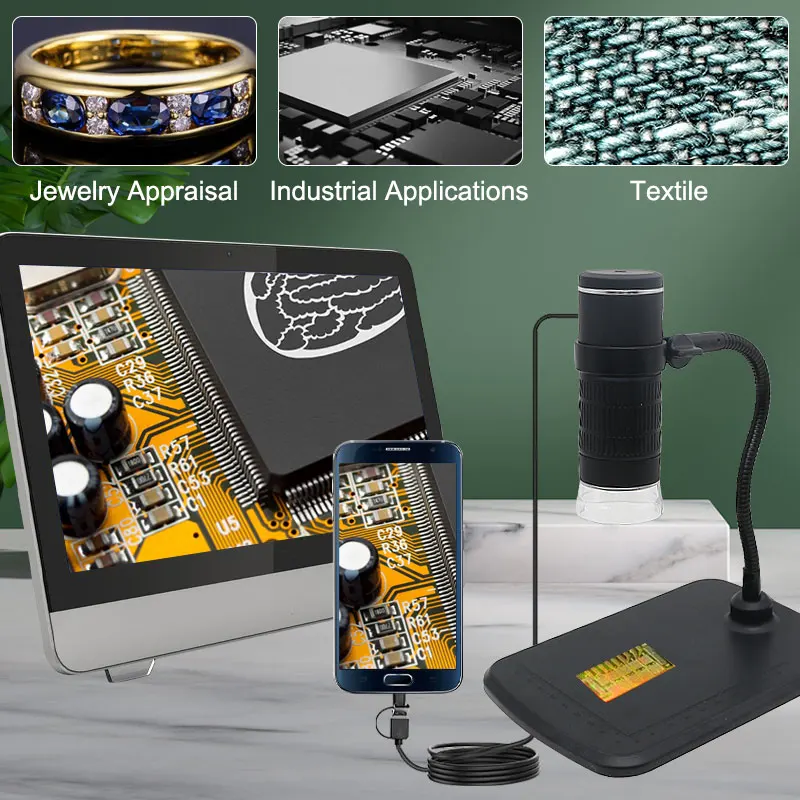 USB Microscope 1000X 3 IN 1 USB Digital Microscope Support TypeC Android PC Electron Microscope Built-in 8 Adjustable LED lights