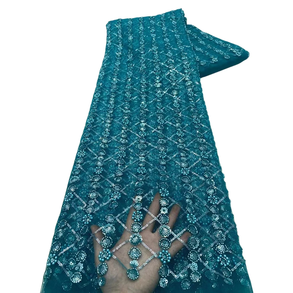 

African French Tulle Embroidery Beaded J-1401632 Lace Fabric Nigerian Sequins Lace Fabric For Wedding Party