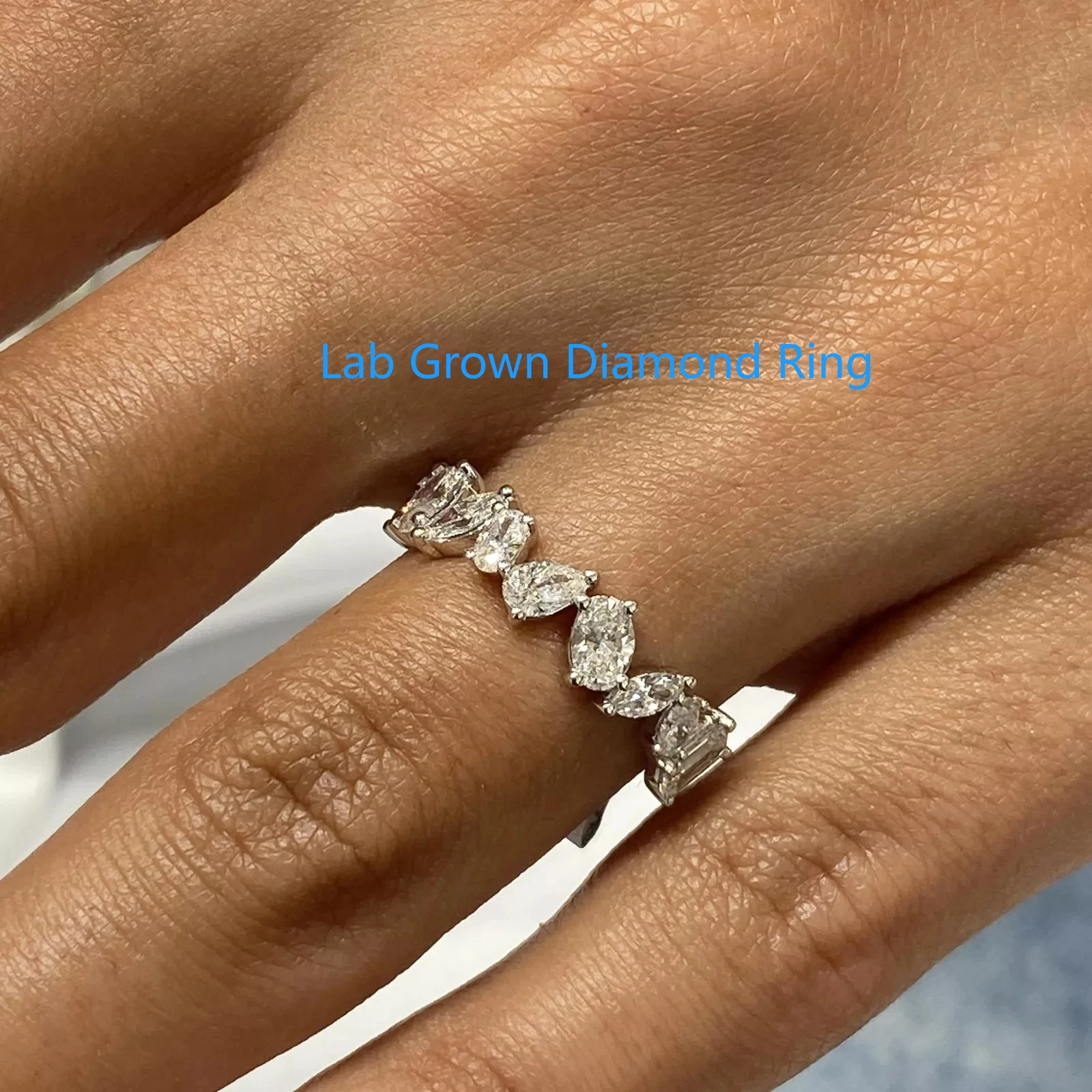 

Mix Shape HPHT Lab Created Diamond Half Eternity Ring 1.01 Ctw DEF VS-VVS 14k 10k Gold/925 White Silver Wedding Ring For Women
