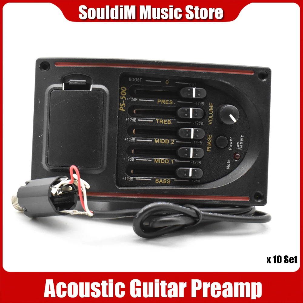 

10pcs PS-500 5 Band Guitar Piezo Pickup Tuner EQ Preamp Acoustic Guitar Preamplifier EQ Equalizer