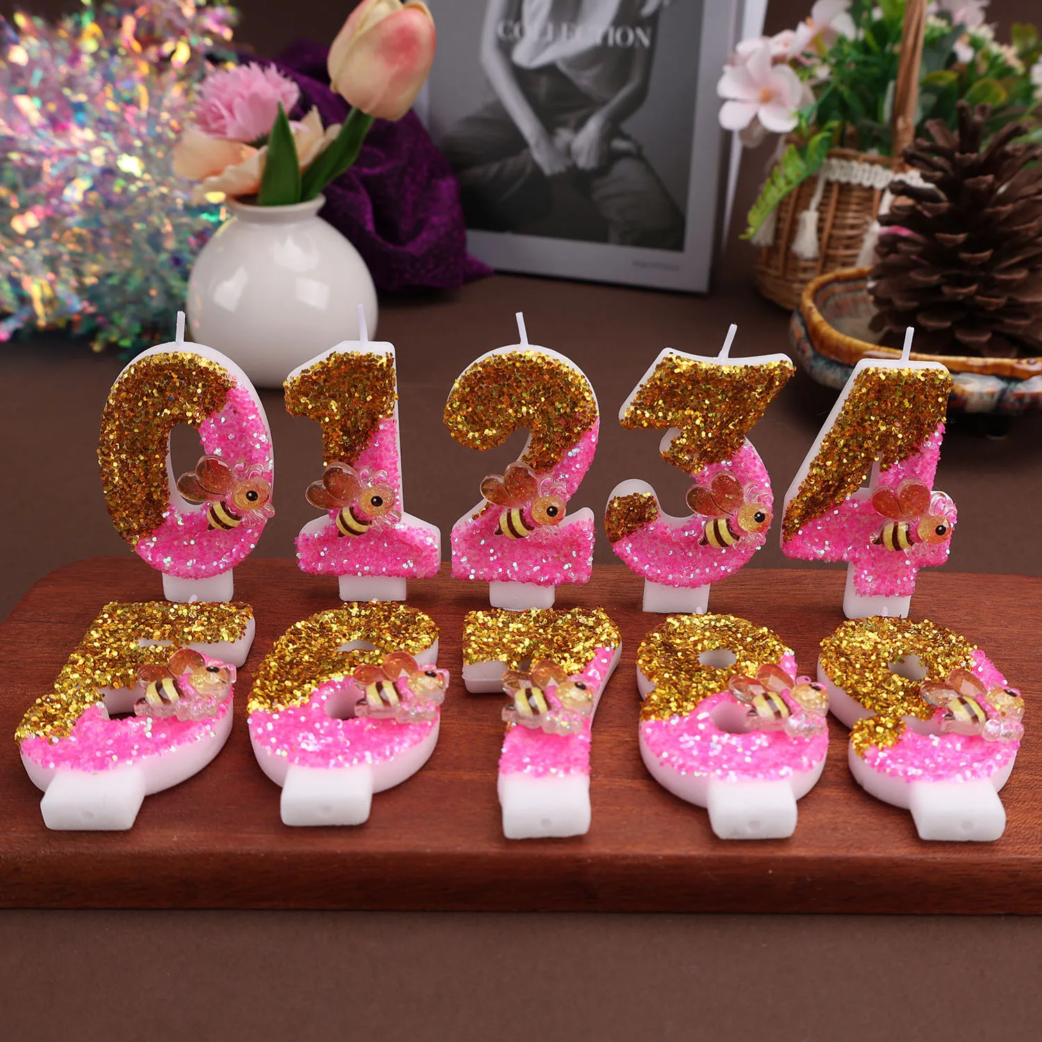 Cute little bee digital candles - golden powder rose red birthday candles, festival commemorative candles, party gifts