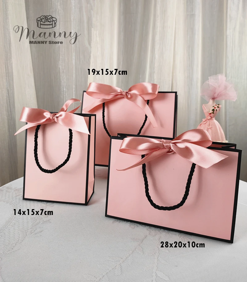 Pretty Pink Kraft Gift Bag Gold Present Box For Pajamas Clothes Books Packaging Gold Handle Paper Box Bags Kraft Paper Gift Bag