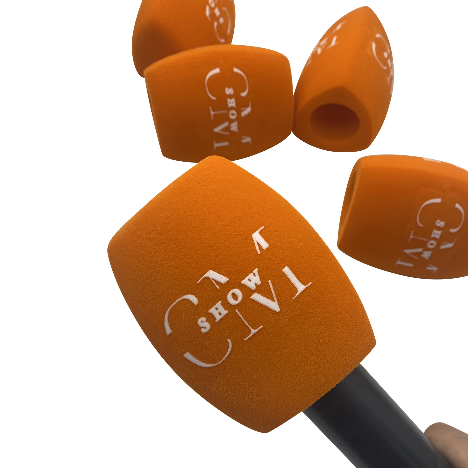 Customized Flocking Microphone Cap Sponge Covers Mark Mic Windscreen Logo Foam Windshield For TV Stations Reporters Interview