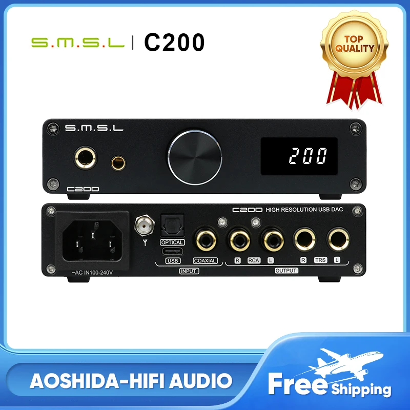 

SMSL C200 USB DAC ES9038Q2M Headphone Amp OPA1612A*4 TRS Balanced 4.4mm 6.35mm Output Bluetooth 5.1 HiFi Decoder For PS4 PS5