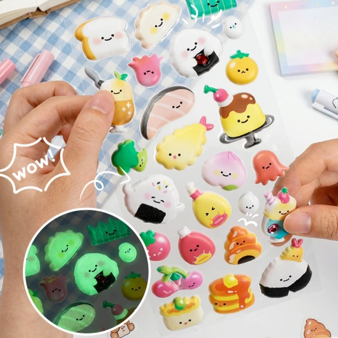 

Cartoon Sushi Unicorn Luminous 3D Puffy Stickers Scrapbooking Diy Journaling Diary Decor Stationery Sticker Cute School Gift