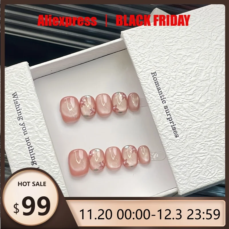 

10 шт., ручная работа, пресс для ногтей, кошачий глаз, цветок, вспышка, полное покрытие, короткие овальные съемные носимые ногти для женщин и девочек