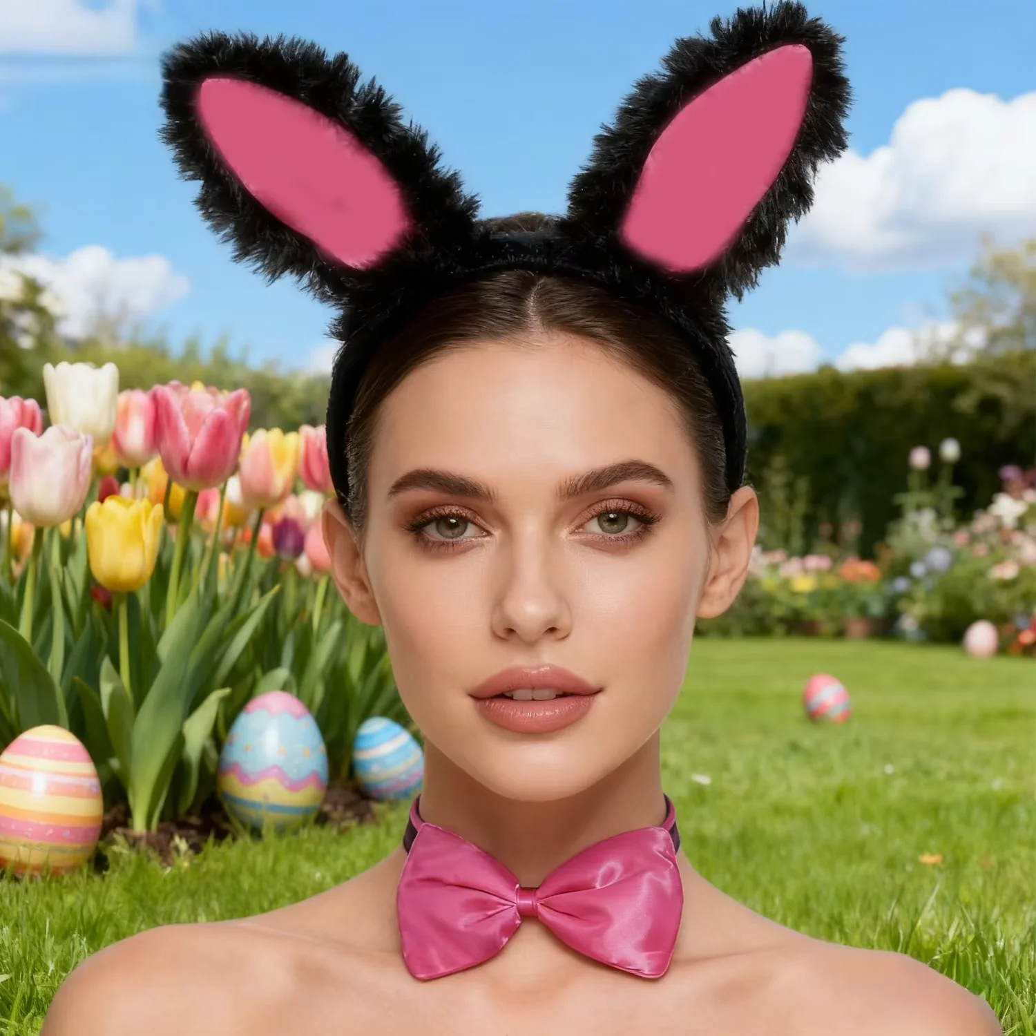 

PESENAR Easter Festival Party Easter Costume, Little Rabbit three-piece set, headband, bow tie, fake tail decoration costume