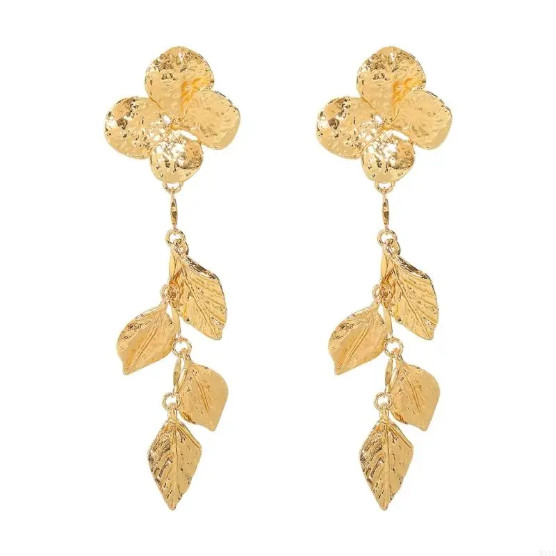 

91AF Elegant Floral Designs Long Drop Earrings Alloy Materials for Sensitive Skin Comfortable Daily Use