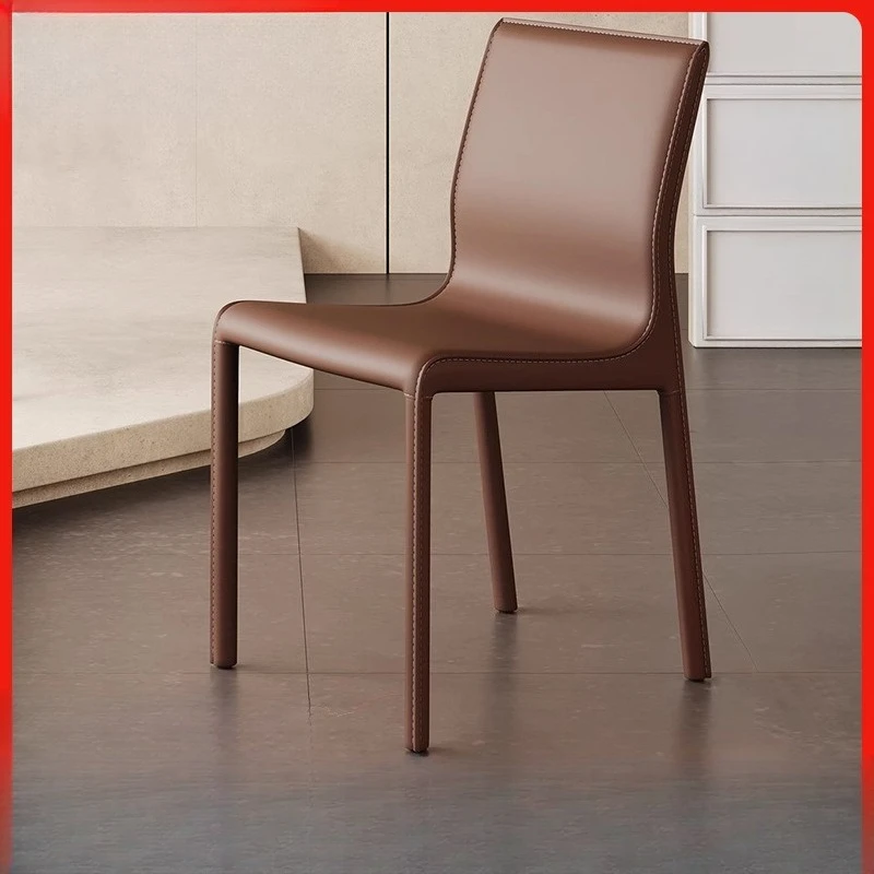 Minimalist Saddle Leather Dining Chair Home Backrest Restaurant Leather Chair High Sense Nordic Hotel Designer Simple Chair