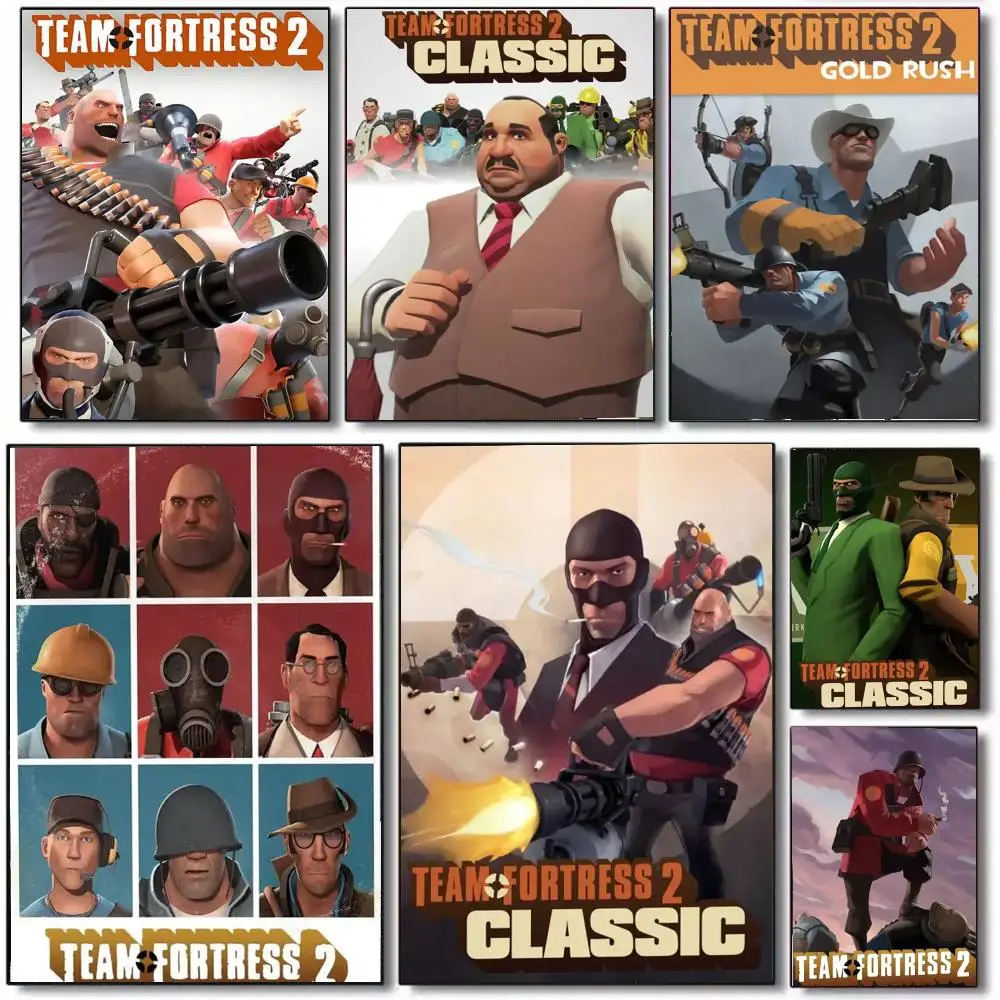 Game T-Team Fortress Poster Wall Art Printed Decor Sticker Stylish Home Gift for Living Room Bedroom Corridor Cafe