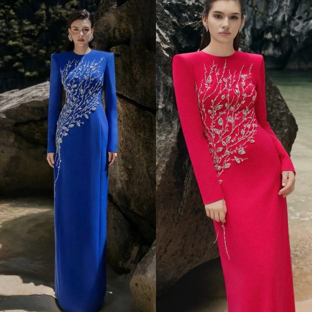 

Customized Jersey Sparkle O-Neck Straight Long Dresses Bespoke Occasion Dresses Exquisite Women Luxury Evening Party Gown
