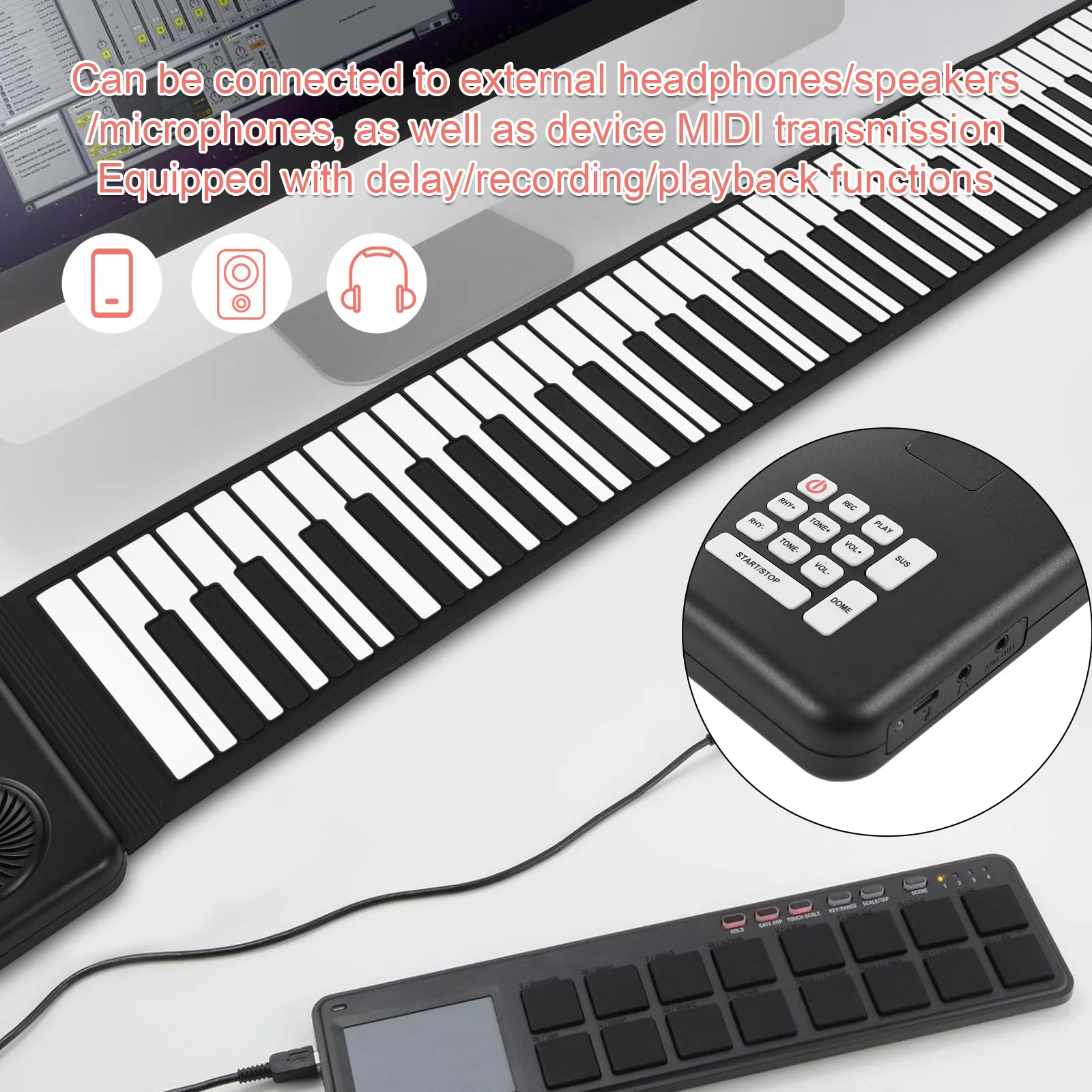 88 Key Portable Piano Handroll Electronic Piano Environmental Silicone Foldable Piano Home Practice Electronic Piano No Speaker