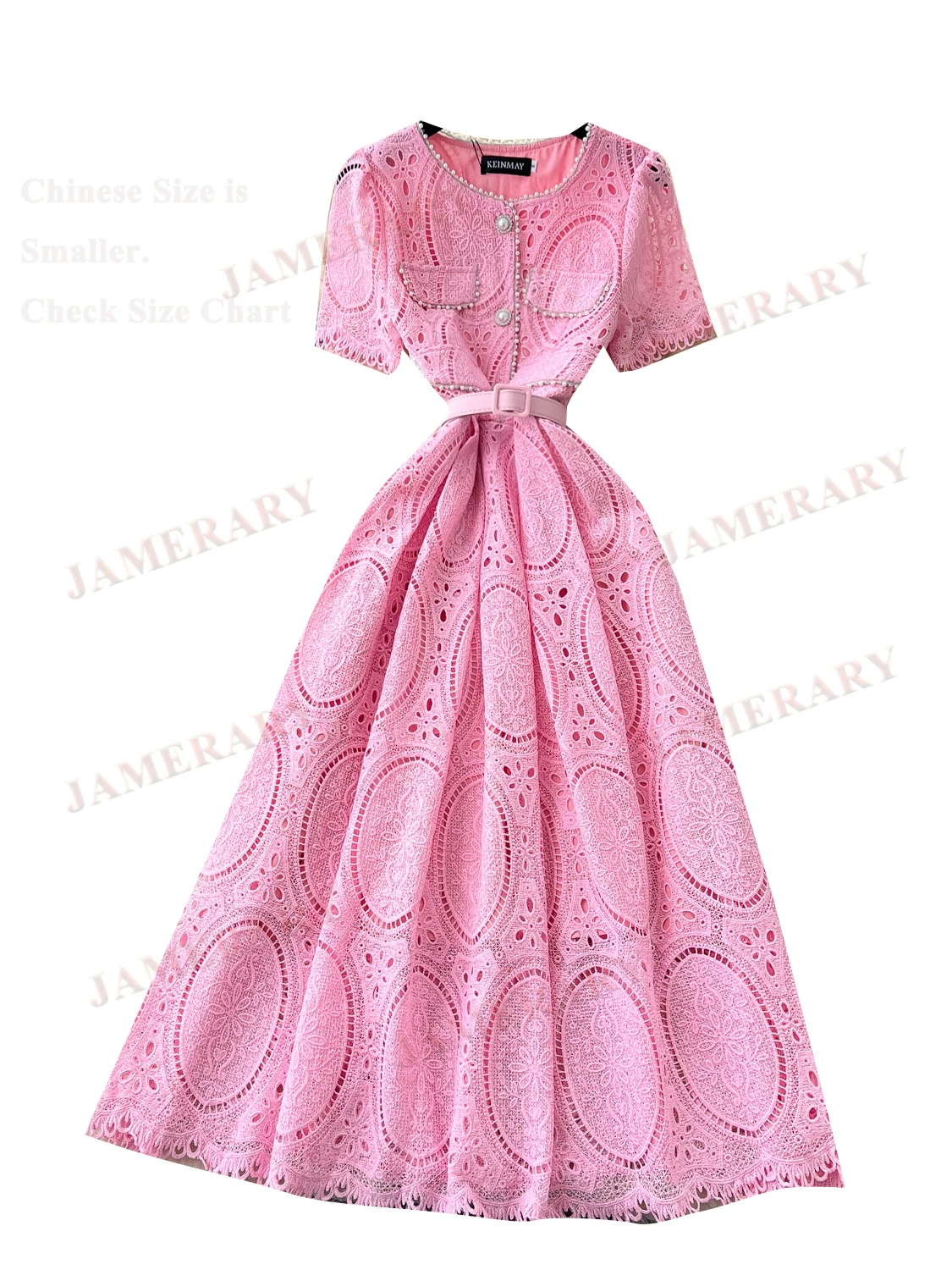 ฤดูร้อนเย็บปักถักร้อยลูกไม้ชุดยาวผู้หญิงแขนสั้นถักโครเชต์สายเพิร์ลคอชุดราตรี Midi ชุดพรรค Vestidos