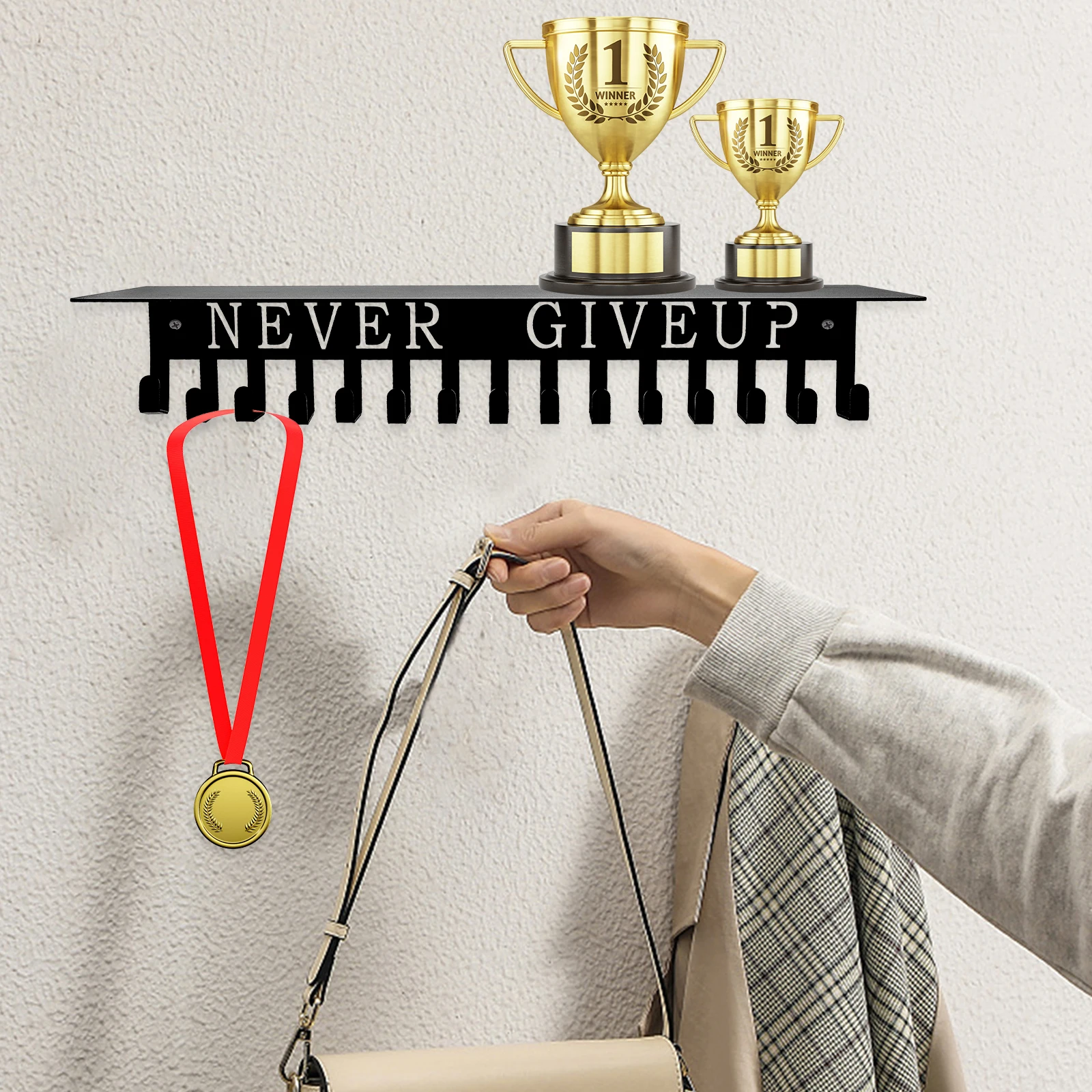 

Medal Display 40x10x6 Displaying St 6cm Black Iron Holder Wall Mounted Hanging Storage Shelf for Sports Awards Decor