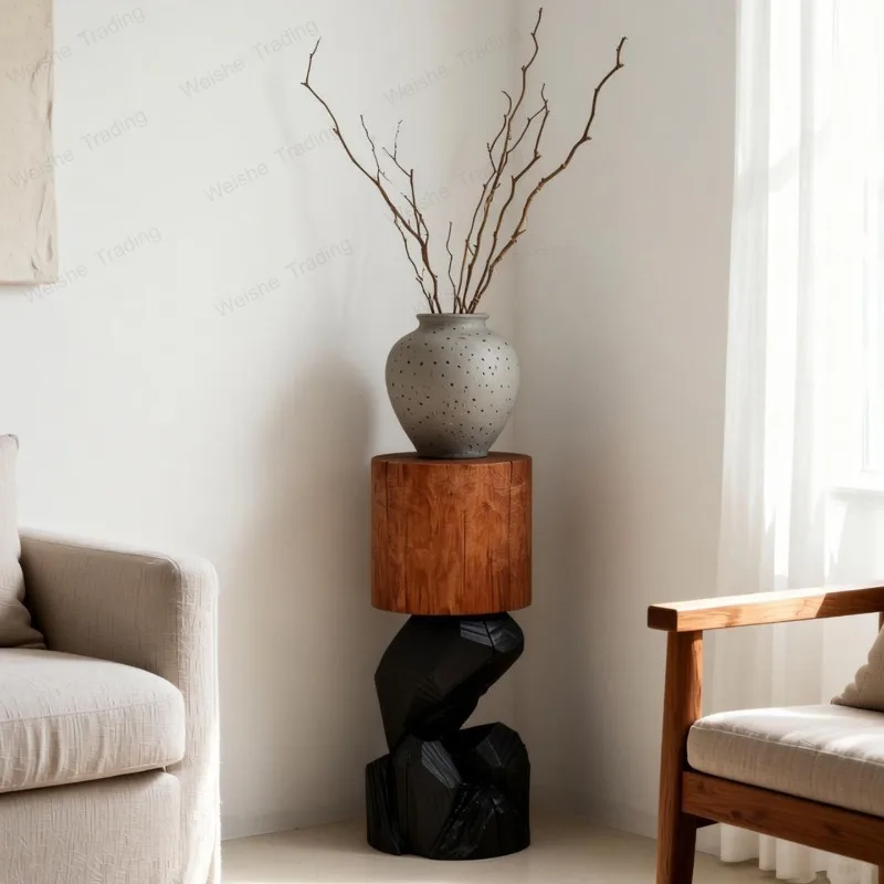 

Wabi Sabi wind log pier B & B ornament outdoor stump designer creative carving solid wood decorative ornament