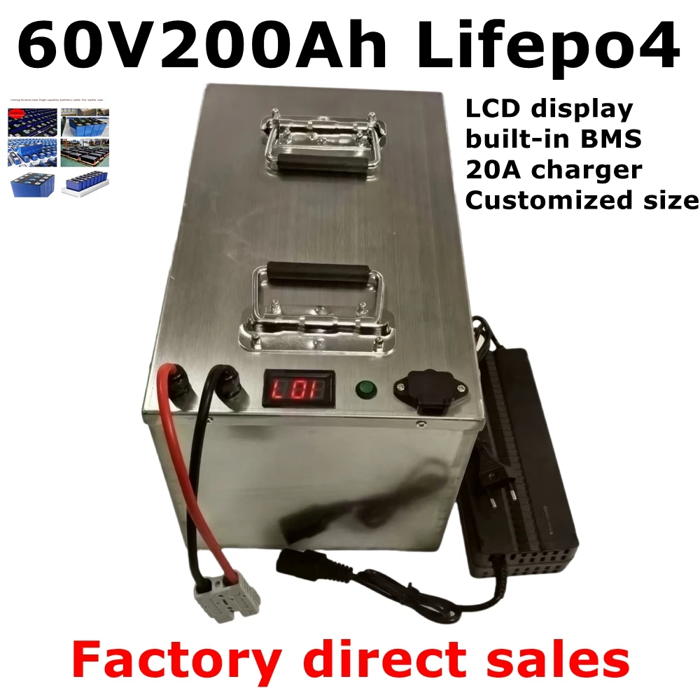 

60V 200Ah lifepo4 battery Lithium Rechargeable BMS 20S deep cycle for 7200W bicycle bike scooter Motorcycle + 20A charger。