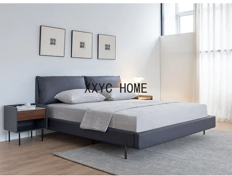 Faux Leather Double Bed Modern Simple and Light Luxury Soft Pack Bed Italian Minimalist Master Bedroom Nordic Fabric Bed