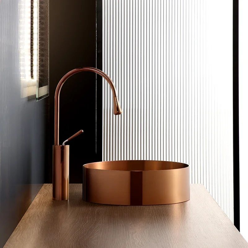 Rose gold stainless steel washbasin, single basin bathroom, home basin, B&B, American washbasin