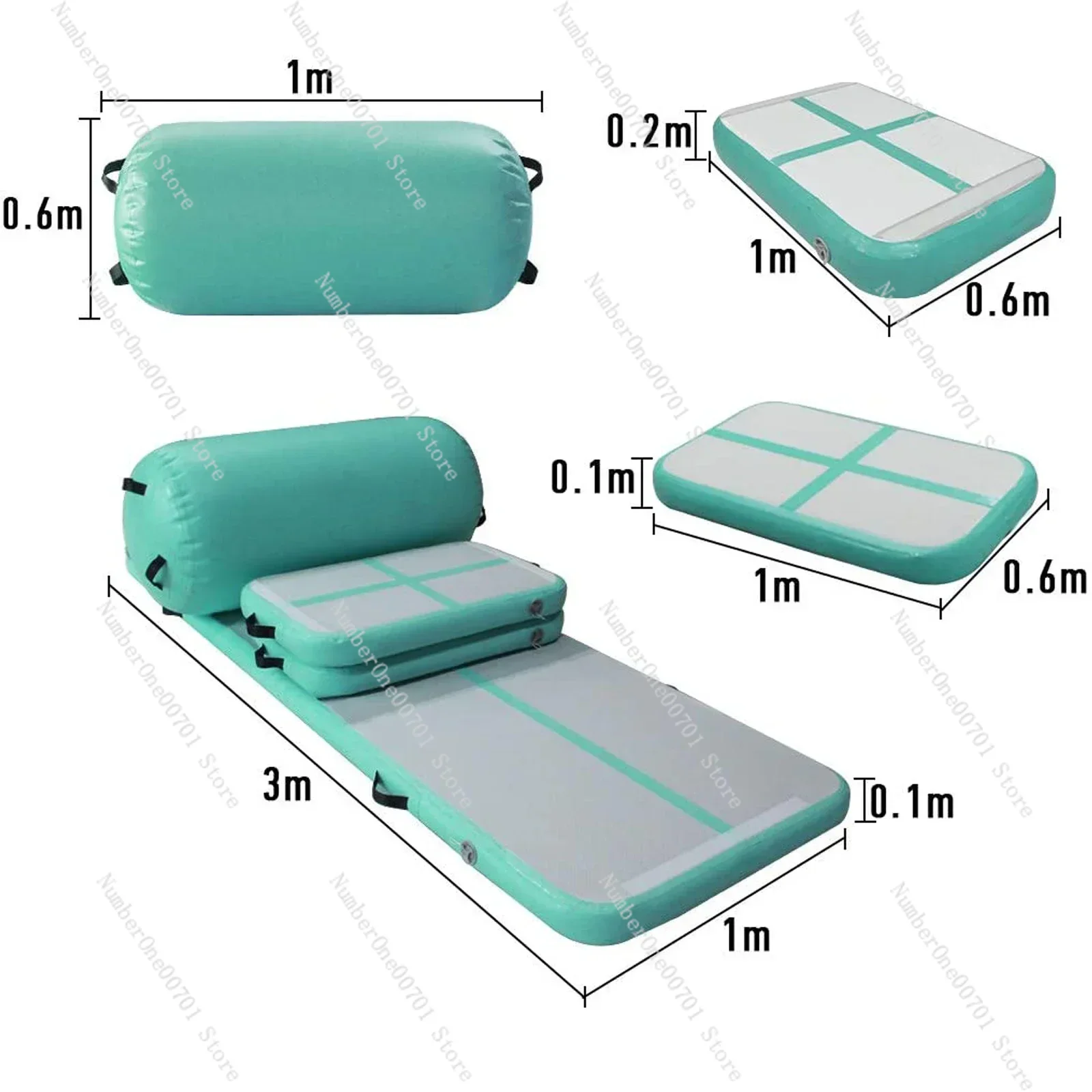 10ft Inflatable Thick Gymnastics Tumbling Mat Set For Training Include Air Floor & Air block & Air Barrel Roller