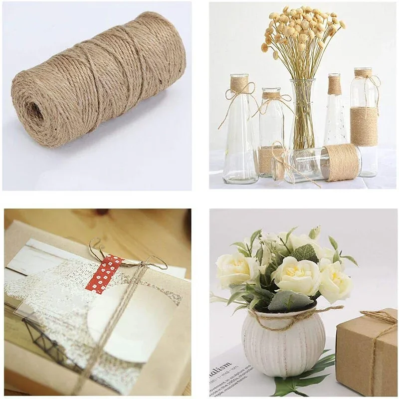 100M/Roll Natural Jute Twine Crafting Twine String Packing String Gifts Wrapping Jute Rope For DIY Crafts Photos Bundling Garden