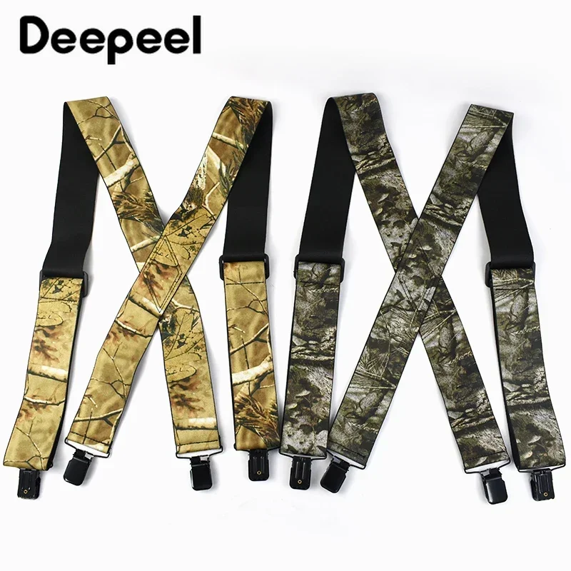 1Pc 5cm Camouflage Widen Men's Suspenders Adults Elastic Braces X-Type 4 Clips Adjust Strap Harness Mens for Pants Accessories