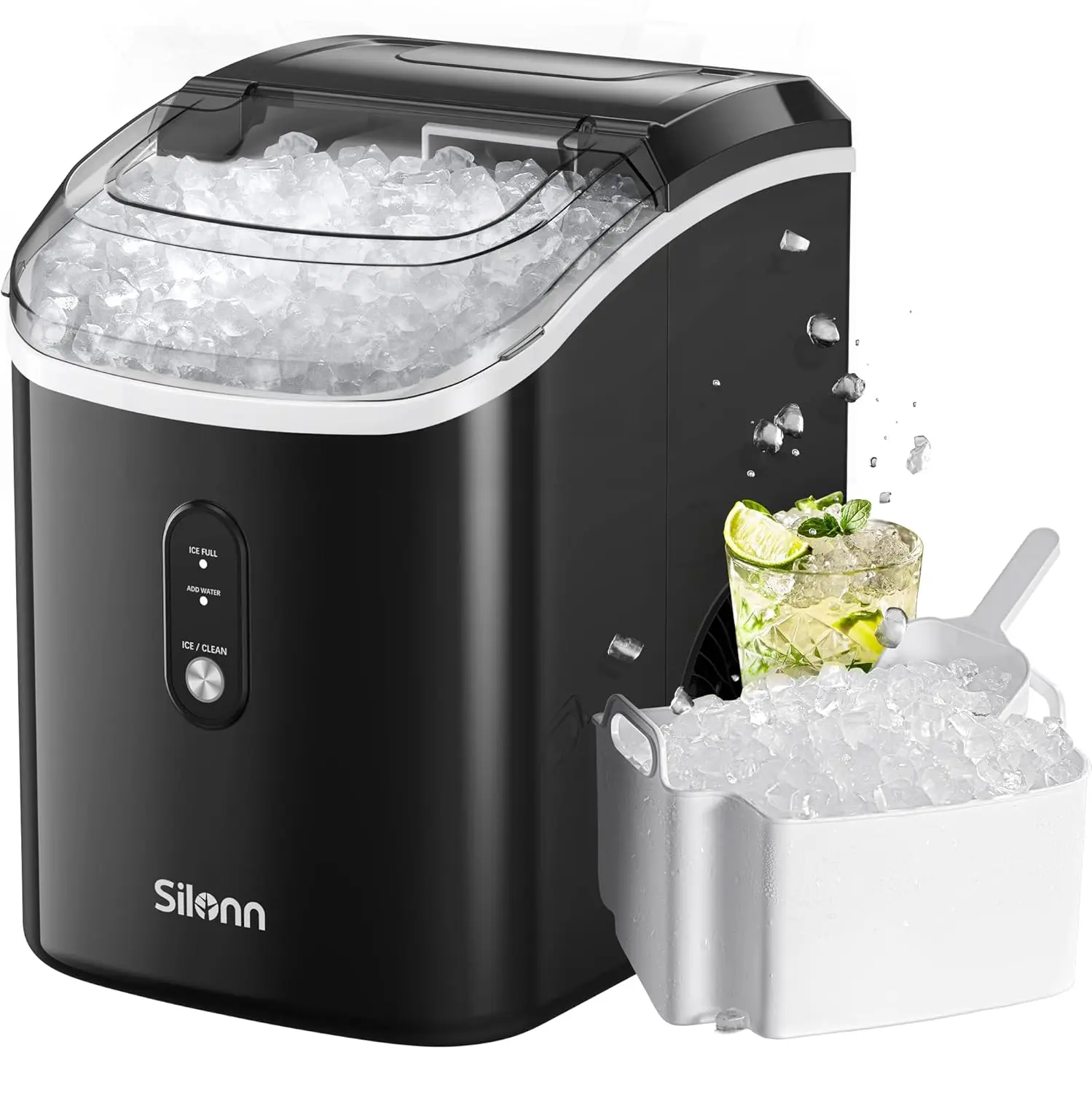 Nugget Ice Maker Countertop - 33lbs/24H, macchina per la produzione di ghiaccio in ciottoli con funzione autopulente, macchine per il ghiaccio portatili nuovi USA