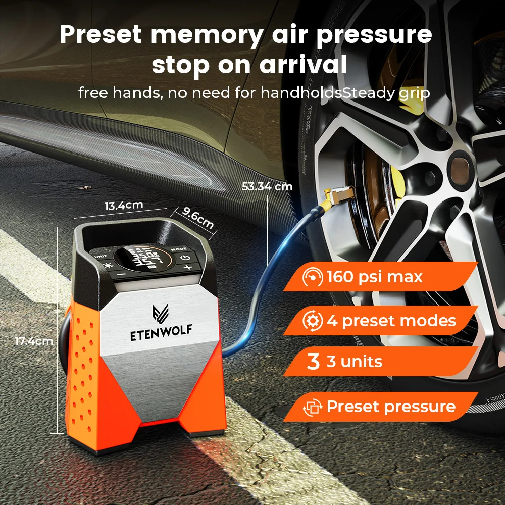 ETENWOLF S3C Car Compressor 7800mAh 160 PSI Portable Tire Inflator Pump  Electric Wireless Tyre Air pump Tools Powerbank LED