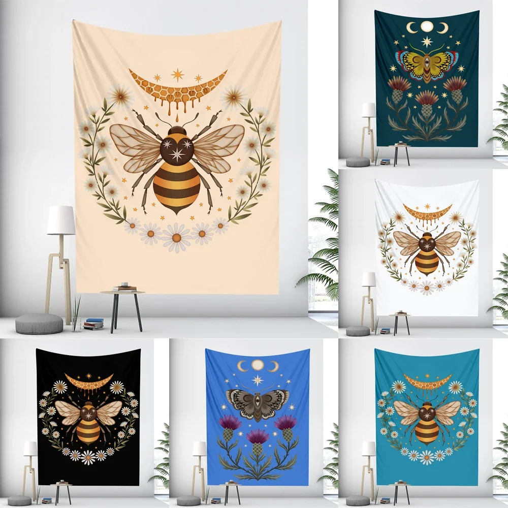 Butterfly bee psychedelic scene home decoration art tapestry hippie bohemian decoration living room bedroom wall tapestry