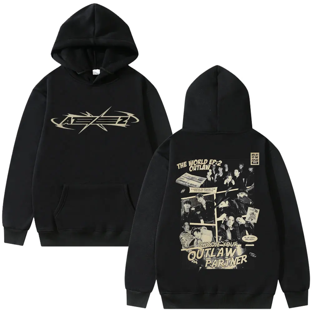 

Korean Kpop ATEEZ The World Ep 2 Outlaw Graphic Print Hoodies Men Women Fashion Hip Hop Oversized Sweatshirt Mens Casual Clothes