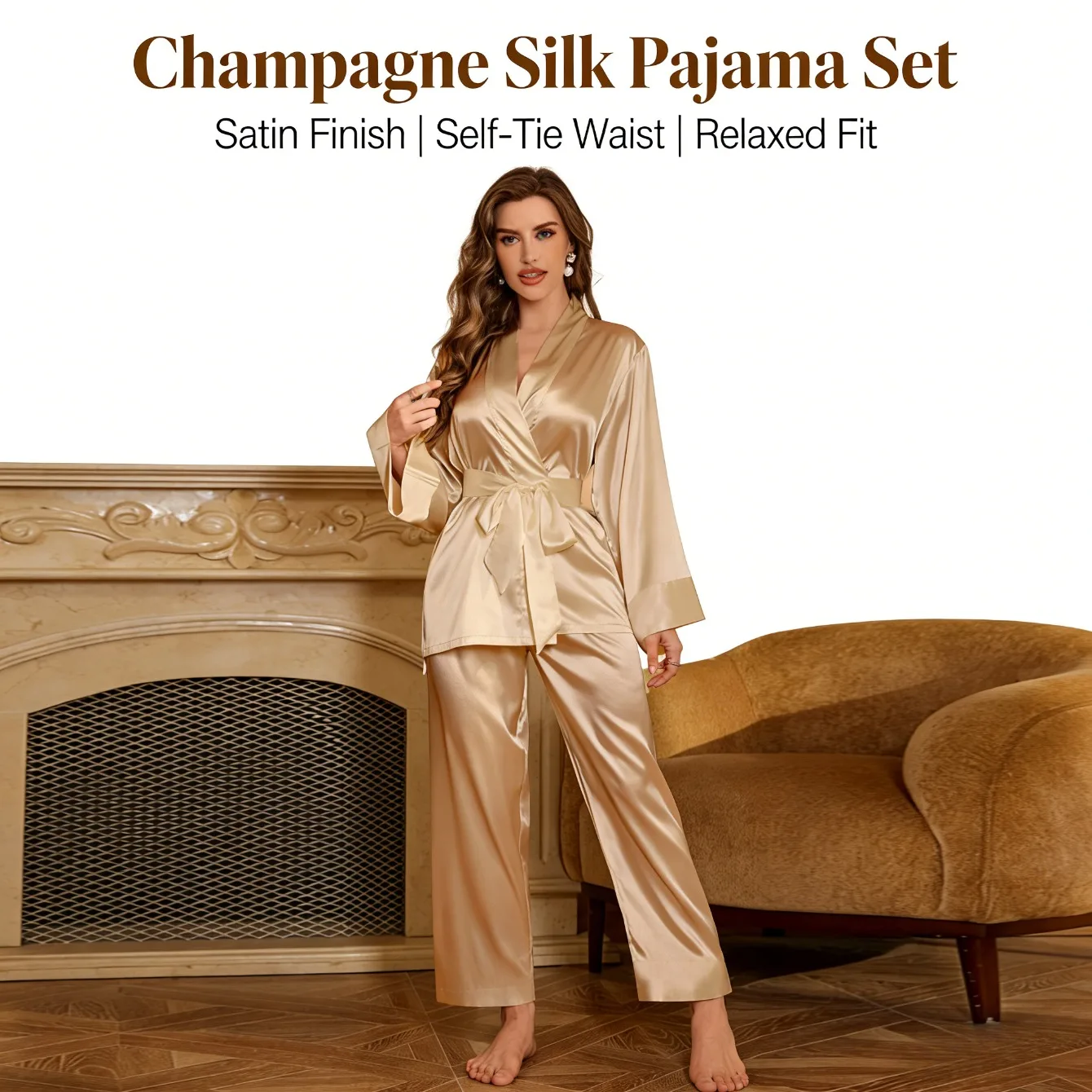 

Solid Color Premium Pajama Set Robe and Pants Two-piece Set Home Comfort Full Size Available
