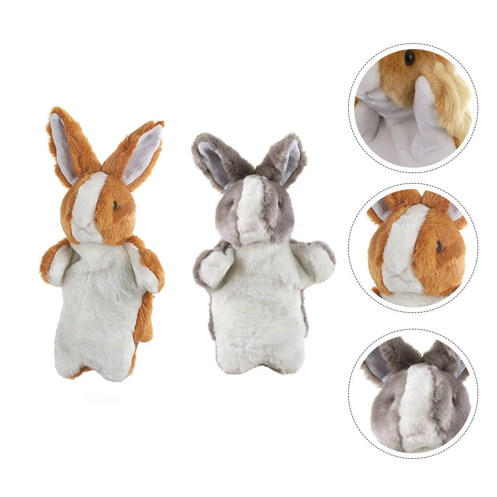 2 Pcs Toys for Toddlers Plush Rabbit Hand Puppet Kids Interactive Cosplay Brown