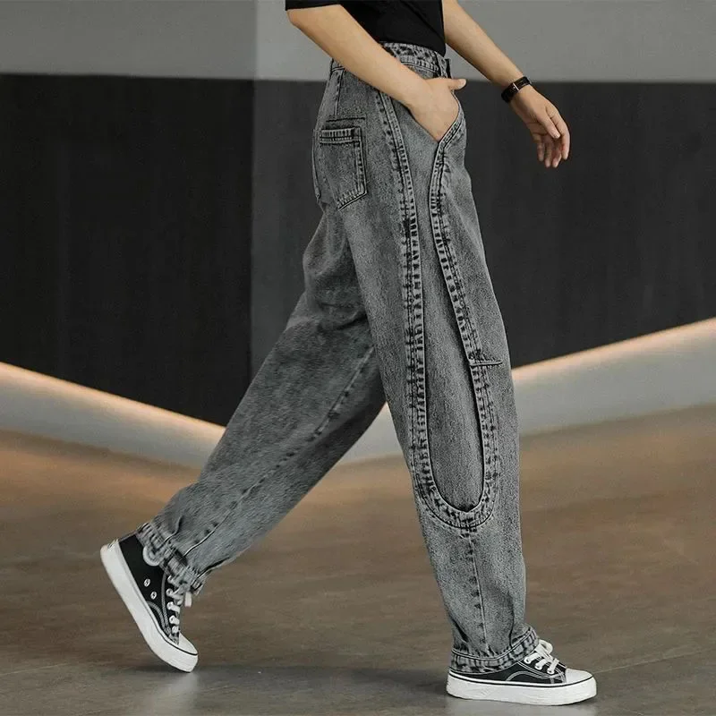 

Women Spring Autumn High-Waisted Jeans Loose Casual Trousers Straight-Leg Pants Female Cowboy Harlan Daddy Pants Smoky Grey Z900